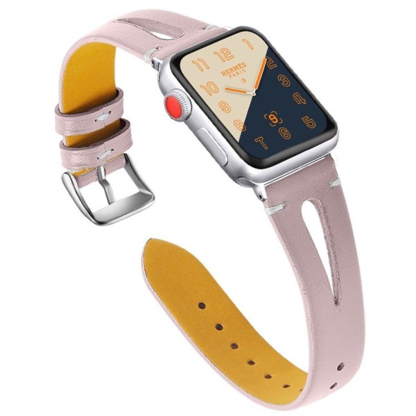 Apple Watch Series 4 44mm hollow ægte læder Urrem - Lyserød Pink