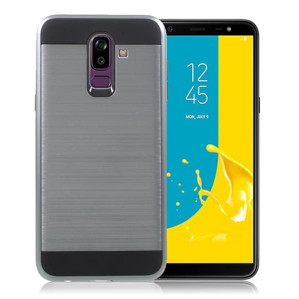 Samsung Galaxy J8 beskyttelses deksel av hybrid materiale med børstet tekstur - grå Silver grey