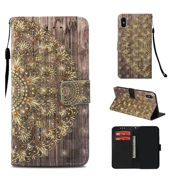 iPhone 9 Plus mobilfodral syntetläder silikon stående plånbok tryckmönster - Blommönster multifärg