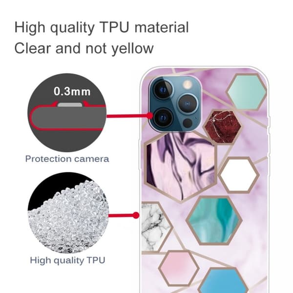 Marble iPhone 13 Pro Suojakotelo - Hexagon Fragments In Violetti Multicolor
