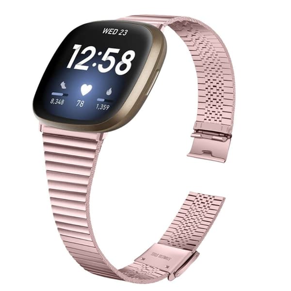 Fitbit Sense / Versa 3 enkel klokkerem i rustfritt stål med dobbel spenne - Rosa Rose Pink
