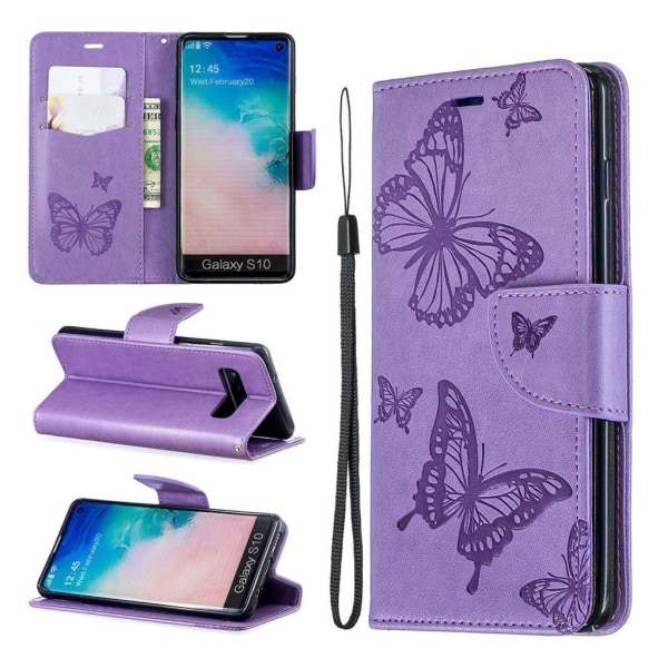 Butterfly läder Samsung Galaxy S10 fodral - Lila Lila