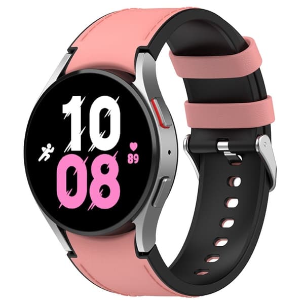 Samsung Galaxy Watch 5 / 4 / 3 (41mm) silikone i læderurrem med sølvspænde - Sort Størrelse: L Pink