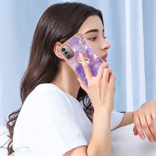 Marble Mønstret Deksel med Ring Holder til Nokia G11 / G21 - Lilla Klinkekule Haze Purple