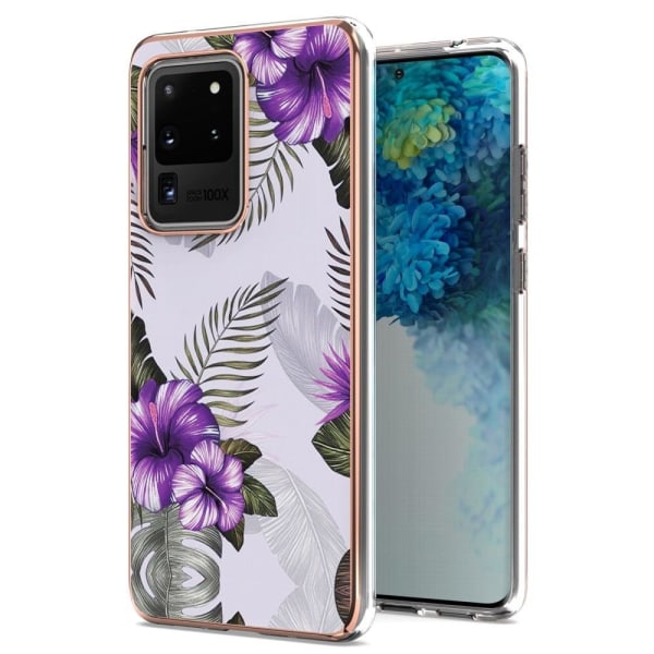 Marble Samsung Galaxy S20 Ultra Etui - Lilla Blomster Purple