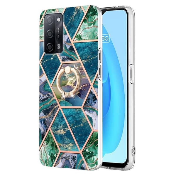 Marble Mønstret Deksel med Ring Holder til Oppo A54s / A55 / A53s 5g / A16 - Blå / Grønn Blue