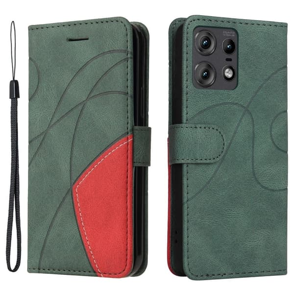 Teksturert læretui med stropp for Motorola Edge 50 Pro - Grønn Green