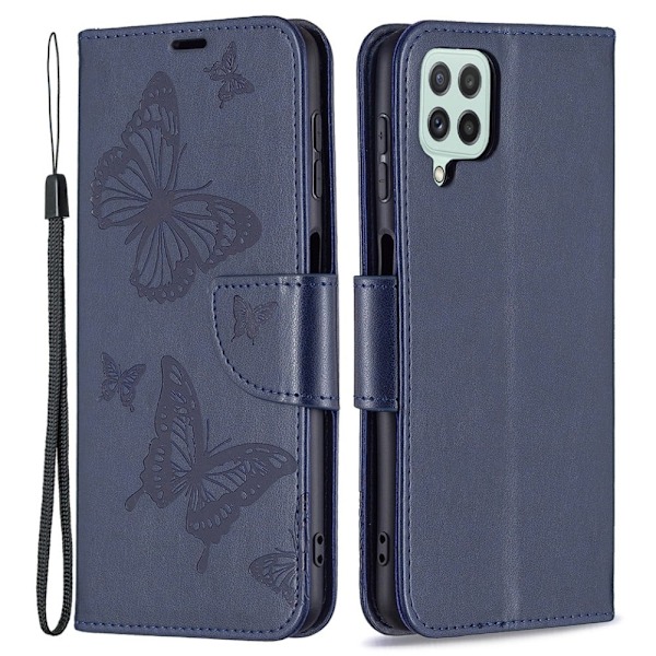 Butterfly läder Samsung Galaxy A22 4G fodral - Blå Blå