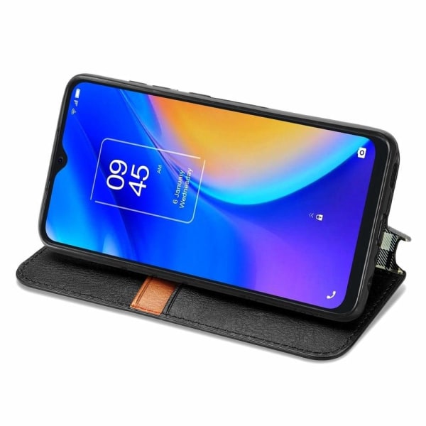 Nahkakotelo With A Stylish Rhombus Imprint For Tcl 20 Se - Musta Black