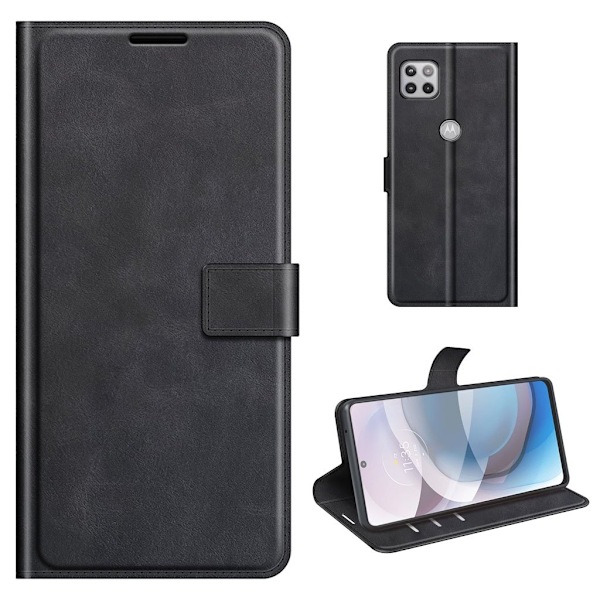 Wallet-style Læder Etui til Motorola One 5g Ace - Sort Black