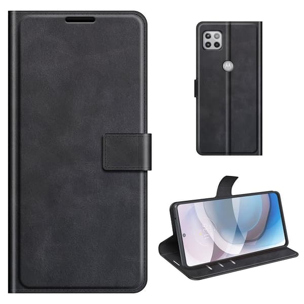 Wallet-style Lær Etui til Motorola One 5G Ace - Svart Black