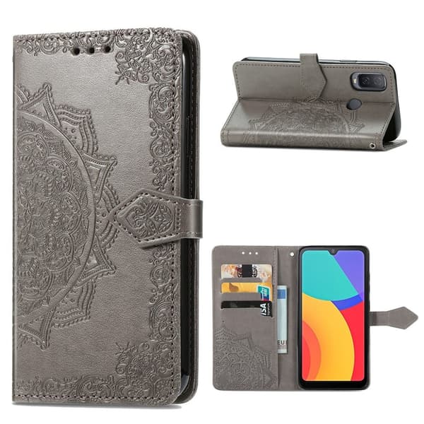 Mandala Alcatel 1L (2021) læderetui - Sølv/Grå Silver grey