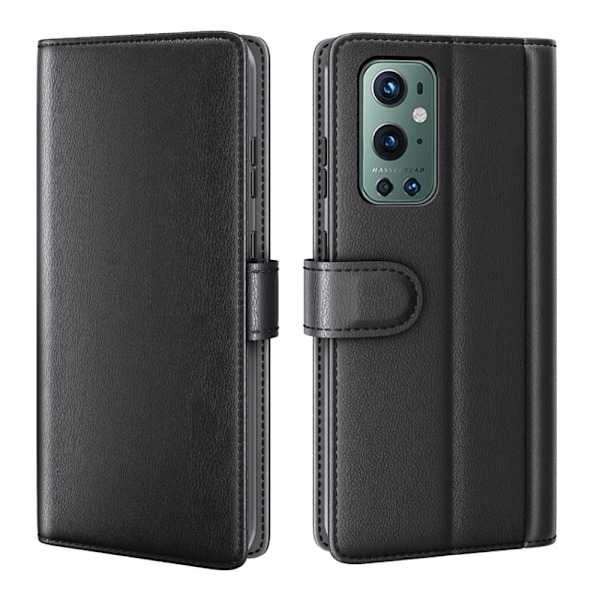 Äkta läder OnePlus 9 Pro fodral med korthållare Svart
