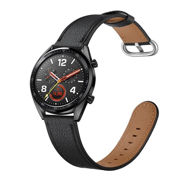 Huawei Watch GT / GT 2 46mm / Watch Magic top ægte læder Urrem - Sort Black