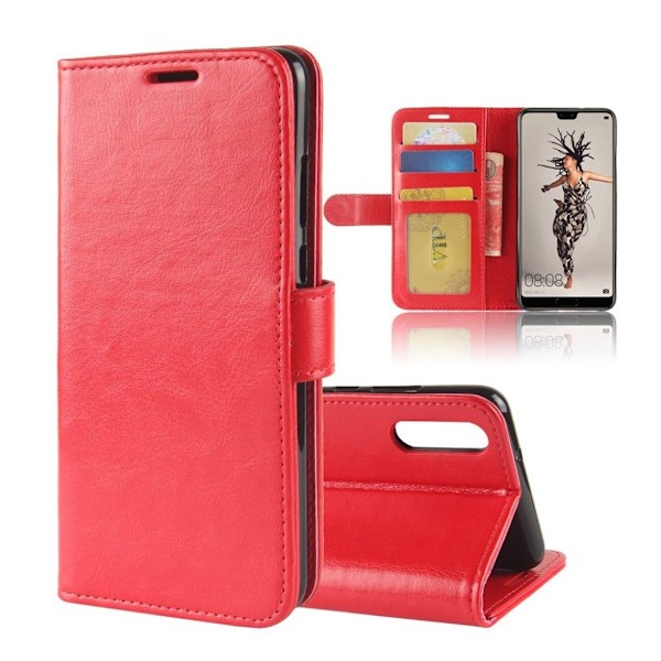 Crazy Horse Huawei P20 Magnetisk PU læder flip etui - Rød Red