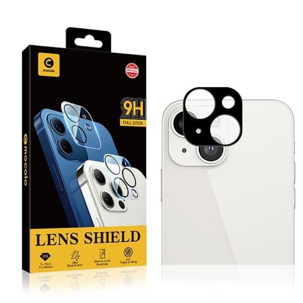 MOCOLO iPhone 13 Mini silketryk hærdet glas kameralinsebeskytter - Sort Transparent