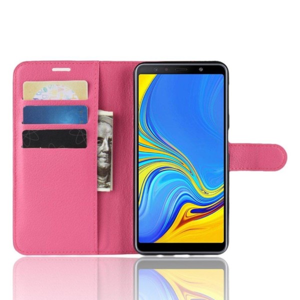 Samsung Galaxy A7 (2018) litchi skin leather flip case - Rose Rosa