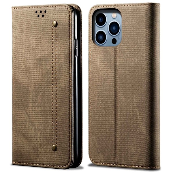 Jeans iPhone 14 Pro Max flip etui - Brun Brown