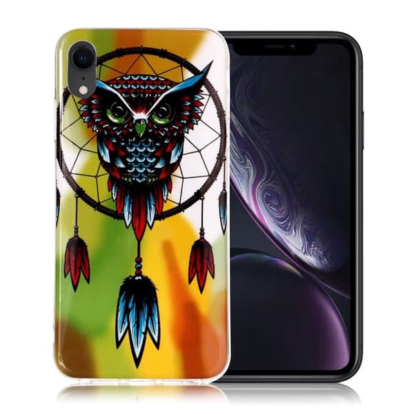 Fleksibelt etui med selvlysende mønster til iPhone Xr - Owl Wind Chime Multicolor