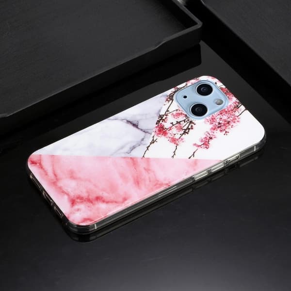 Marble iPhone 14 Etui - Plum Blossom / Klinkekule Pink
