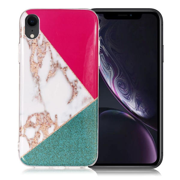 iPhone Xr flash pulver marmor mønster etui - Rød / Grøn Multicolor