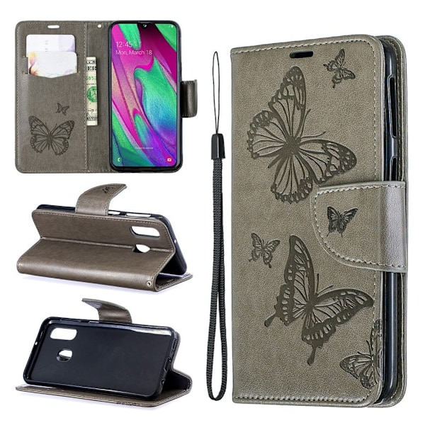 Butterfly Samsung Galaxy A40 kotelot - Harmaa Silver grey