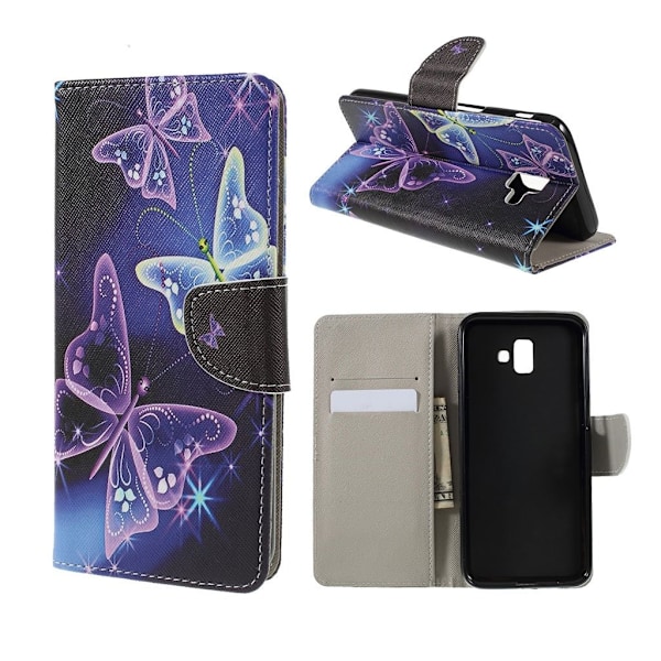 Samsung Galaxy J6 Plus (2018) kryds tekstur læder flip etui - Sommerfugle Multicolor