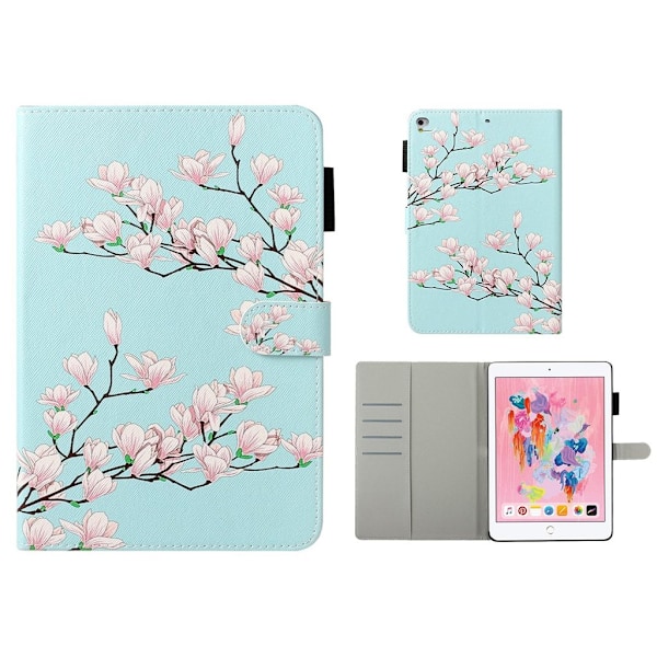 iPad (2018) / (2017) mönstrat flipfodral i läder - Plommonblomma Rosa