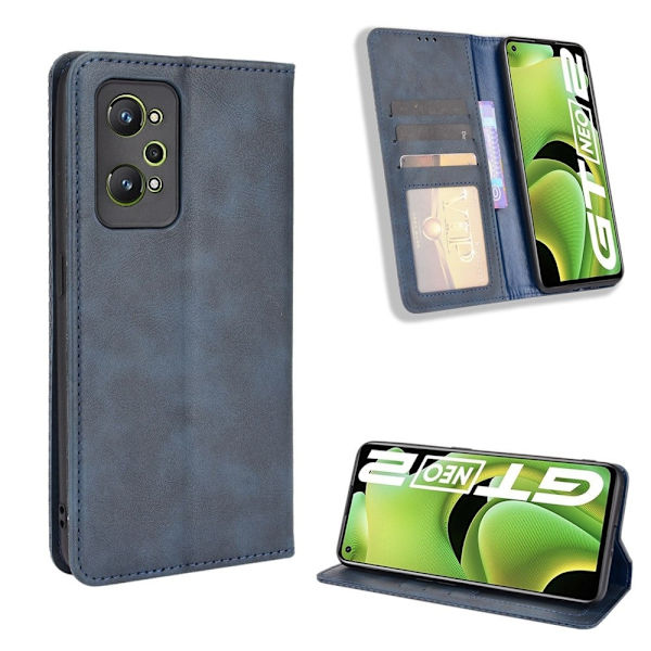 Bofink Vintage läder Realme GT Neo2 fodral - Blå Blå