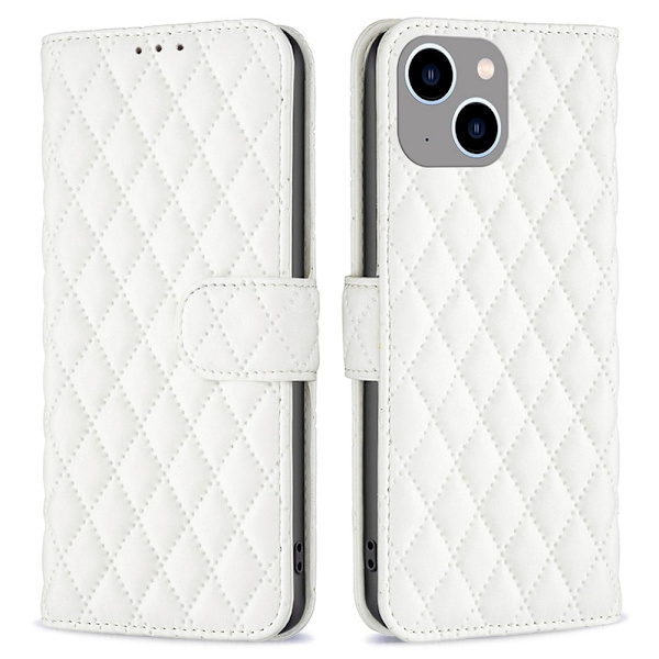 Rombemønster, matt flip-deksel for iPhone 14 Plus - Hvit White