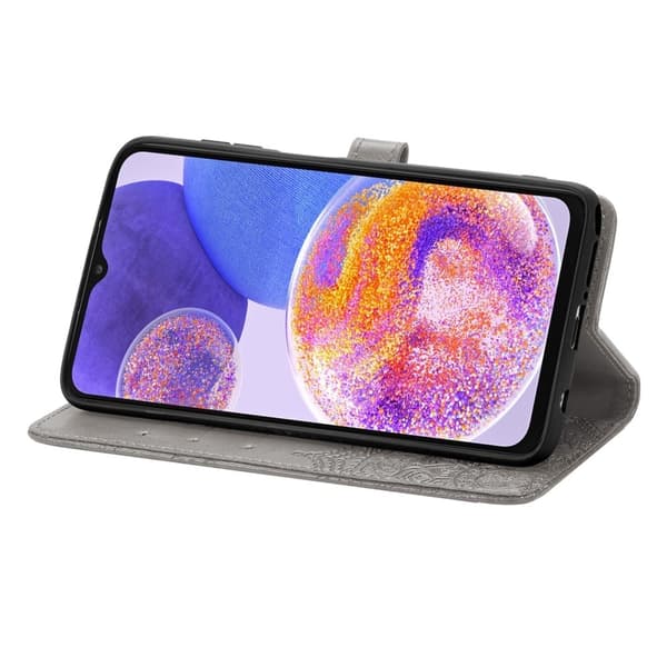 Mandala Samsung Galaxy A23 nahkakotelo - Harmaa Silver grey