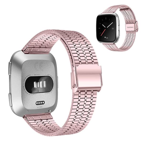 Fitbit Versa 2 / Versa Lite klockarmband i rostfritt stål med sju pärlor - Rosa Ros Rosa