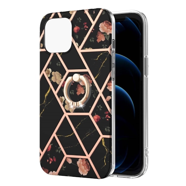 Marmormotiv iPhone 13 skal - Svarta Blommor Svart