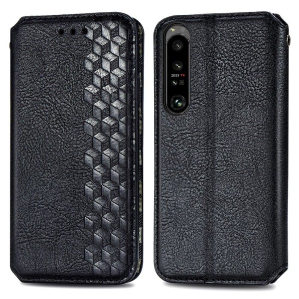 Nahkakotelo With A Stylish Rhombus Imprint For Sony Xperia 1 IV - Musta