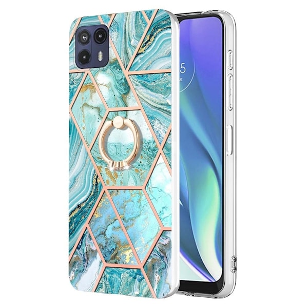 Marble Patterned Suojakuori With Ring Holder For Motorola Moto G50 5G - Sininen Blue