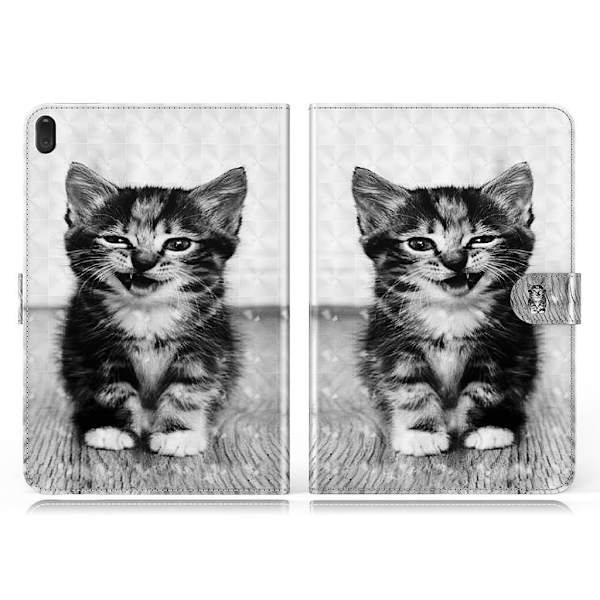 Lenovo Tab E10 kuvio nahkainen flip case - Kissa Silver grey