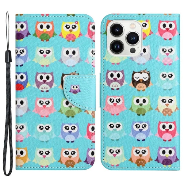 Wonderland iPhone 14 Pro Max Läppäkotelo - Cute Owls Multicolor