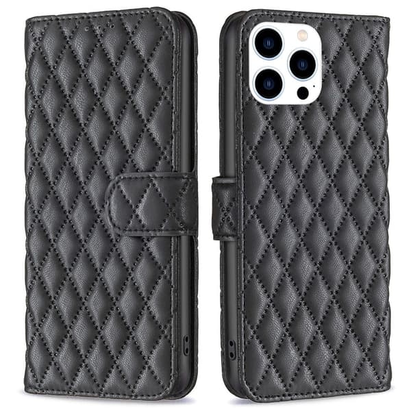 Matt iPhone 16 Pro fodral med rombmönster - Svart Svart
