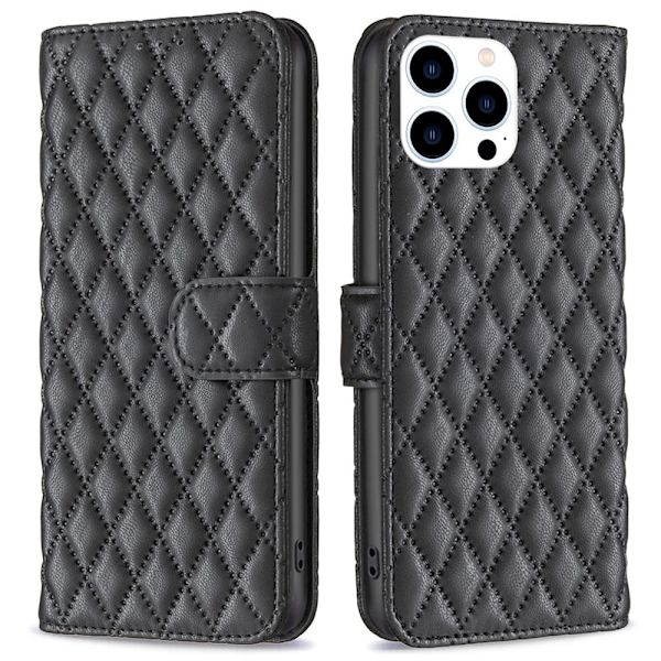 Rombemønster, matt flip-deksel for iPhone 16 Pro - Svart Black