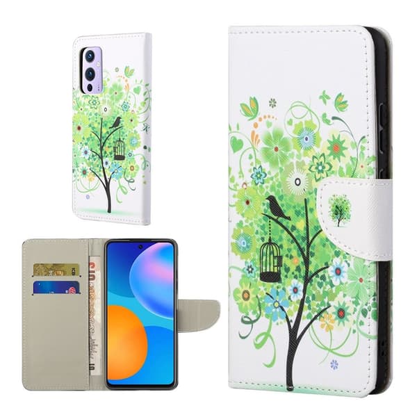 Wonderland OnePlus 9 Pro flip kuoret - Vihreä Puu Green