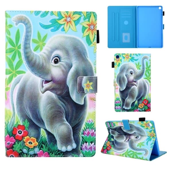 Samsung Galaxy Tab A 10.1 (2019) supreme mønster lær flip etui - Elephant Multicolor