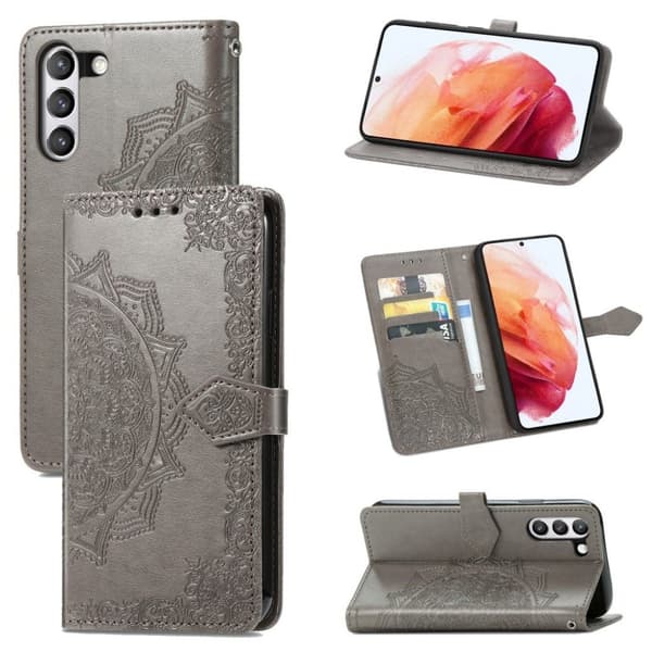 Mandala Samsung Galaxy S21 FE Flippetui - Grå Silver grey