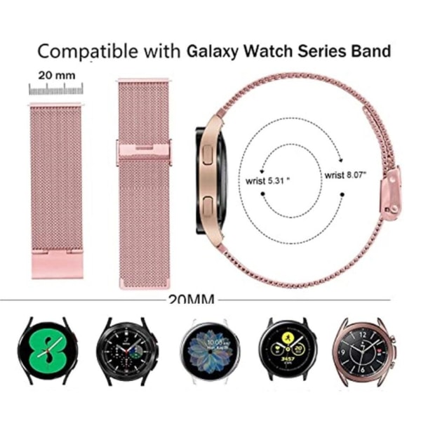 Samsung Galaxy Watch 5 / 5 Pro / Watch 4 milanese ranneke - Ruusu Vaaleanpunainen Pink