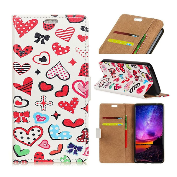 Sony Xperia 10 -kuvioinen nahkakotelo - Värikäs Sydämet Multicolor