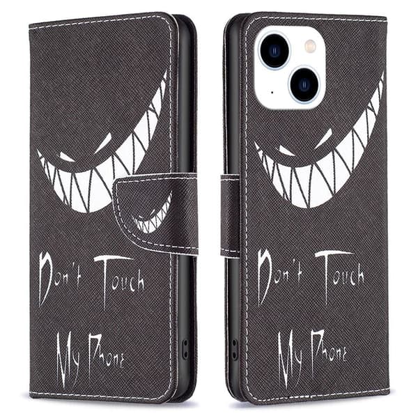Wonderland iPhone 14 flip etui - Rør Ikke Ved Min Telefon Black