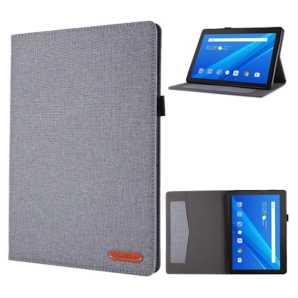 Lenovo Tab M10 flipfodral i tyg och läder - Grå Silvergrå