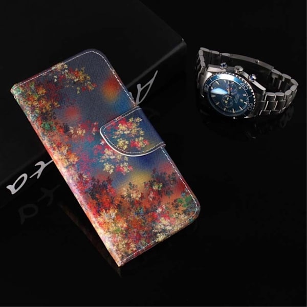 iPhone 9 Plus Synteetti Nahkainen Kuviollinen Lompakko Suojakotelo - Kukkiva Puu Multicolor