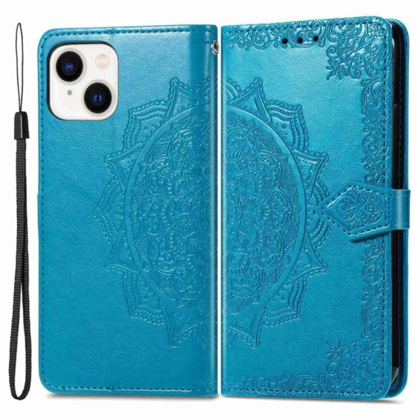 Mandala iPhone 14 Plus læderetui - Blå Blue