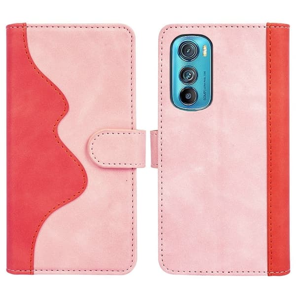 To Farvet Læder Flip Case til Motorola Edge 30 - Lyserød Pink