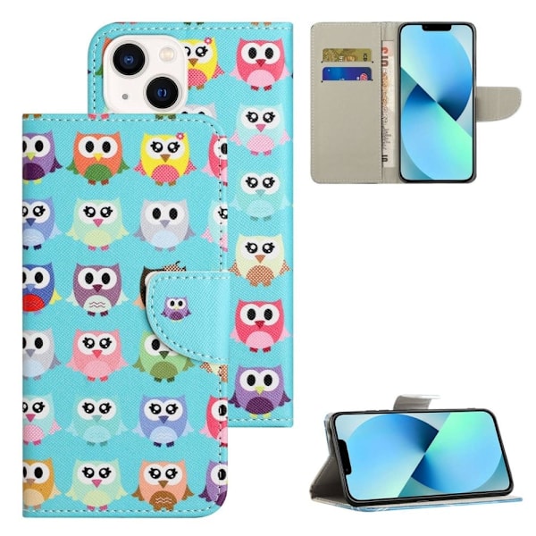 Wonderland iPhone 14 Läppäkotelo - Cute Owls Multicolor